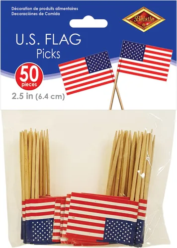 Vista 3 de Paquete de pinches con bandera estadouniense para fiestas (1 paquete de 50 unidades), Paquete de 1, Rojo/Blanco/Azul