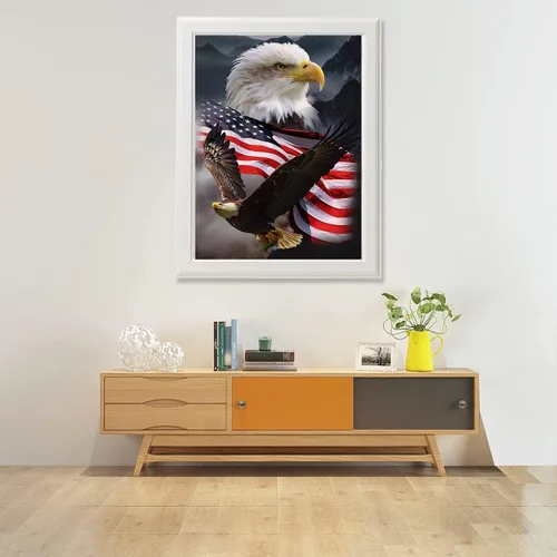 Vista 7 de KTHOFCY Kits de pintura de diamantes 5D para adultos y niños, bordado de águila y bandera, bordado de punto de cruz, pinturas de diamantes