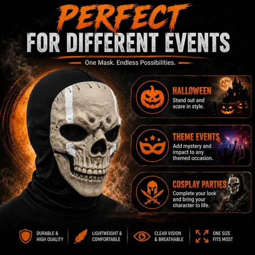 Vista 11 de Dutty - Máscara de fantasma de calavera, disfraz de pasamontañas de COD
