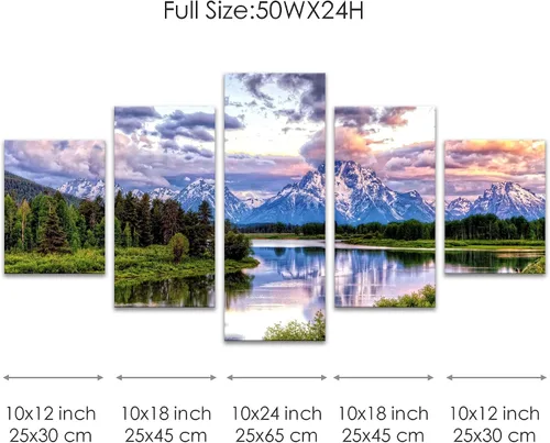 Vista 2 de SKASNFAI 5 piezas de paisaje del parque nacional Grand Teton, arte de pared, pinturas en lienzo de montaña, paisajes naturales, cuadros enmarcados