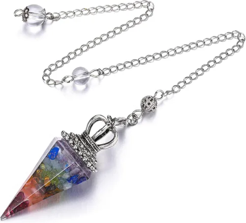 Vista 2 de Jovivi Péndulos naturales de cristal curativo de 7 chakras para radiestesia de adivinación, corona de 6 hechos, piedras de resina puntiagudas