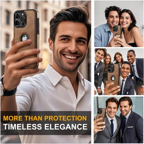 Vista 4 de Logo Visible - Funda compatible con iPhone 13 Pro, funda de cuero vegano de lujo, ultra delgada, funda de negocios 2021 de 6.1 pulgadas (marrón)