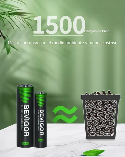 Vista 2 de BEVIGOR - Batería recargable NiMH AA AAA con cargador 8AA y 8AAA