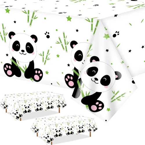 Vista 8 de Coume 3 piezas de decoración de fiesta de cumpleaños de panda, mantel