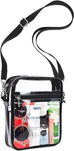 Vista 9 de WJCD Bolsa transparente aprobada para estadios, de PVC, para concierto, transparente, bolsa cruzada para mujeres, con bolsillo frontal
