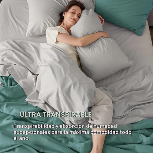 Vista 3 de Bedsure Sábanas de Percal 100% Algodón Tamaño Full, Sábanas de Cama Tamaño Full con Bolsillo Profundo de Hasta 16 Pulgadas, Transpirables y Suaves