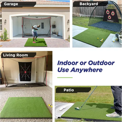 Vista 7 de Golfguru Golf Mat, 5x4ft/5x5ft Dense Elite Golf Hitting Mats Practice with 10 Balls, 9 Tees, Heavy Duty Artificial Hitting Training Mat for Backyard