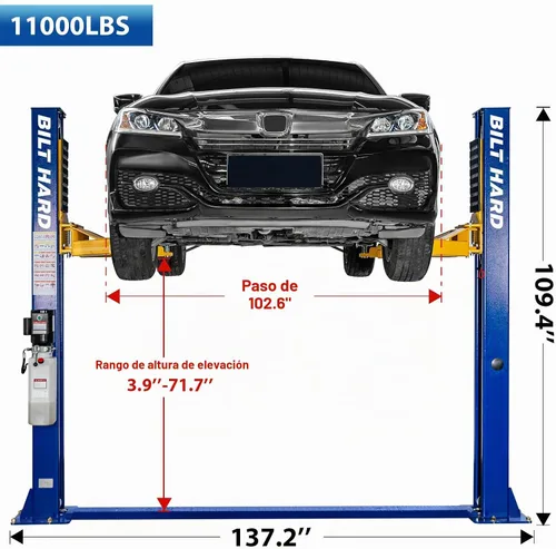 Vista 3 de BILT HARD Elevador de coche de 2 postes de 11000 libras, elevador automático de piso libre con motor de 220V 3HP y liberación de doble bloqueo