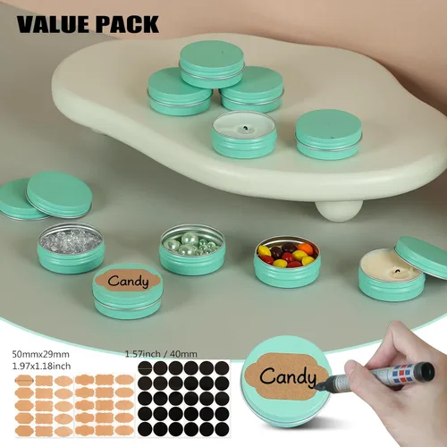 Vista 6 de Latas de aluminio de 1 oz con tapas, recipientes redondos para cosméticos, tarros de lata de aluminio con tapas de rosca para especias, ungüentos