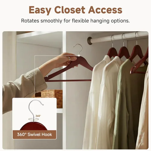 Vista 4 de StorageWorks - Paquete de 20 perchas de madera para abrigos, camisas, chaquetas, pantalones y trajes, color cereza oscuro