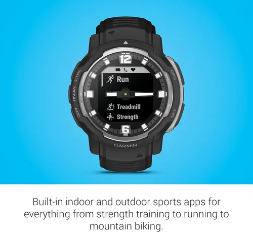 Vista 5 de Garmin Instinct Crossover, reloj inteligente híbrido resistente, manecillas analógicas y pantalla digital, color negro