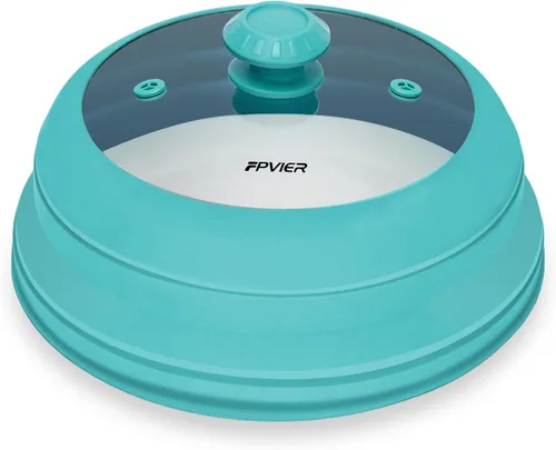 Vista 19 de FPVIER Cubierta plegable para salpicaduras de microondas - Tapa ventilada de silicona y vidrio con mango de fácil agarre, se ajusta a platos