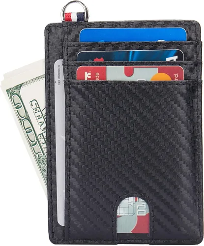Vista 2 de Billetera delgada minimalista con bolsillo frontal, bloqueo RFID de viaje, billetera delgada de cuero, tarjetero para tarjetas de crédito