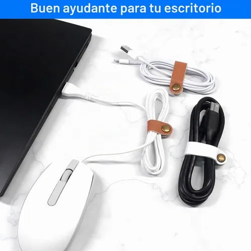 Vista 5 de Coideal - Organizador de cables de cuero, 20 piezas para cables de auriculares, reutilizables, USB, con clips de cable a presión para teléfono Blanco