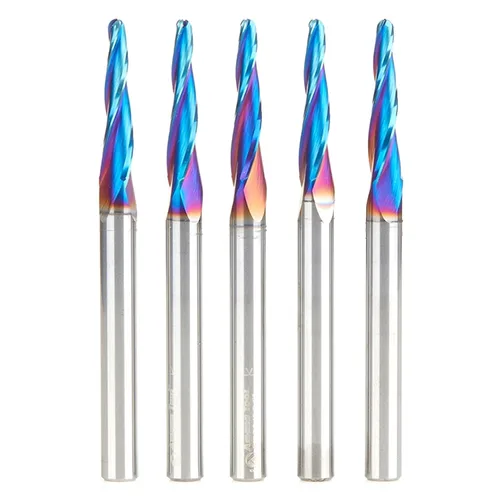 Vista 8 de Amana Tool 46286-K Brocas de enrutador CNC en espiral de corte de carburo para plástico, madera 2D/3D tallado 3.6 grados punta de bola de ángulo