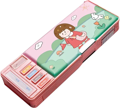 Vista 11 de Minache Estuche multifunción Caja de lápices con 2 compartimentos Juego de papelería con patrón de dibujos animados con tijeras emergentes