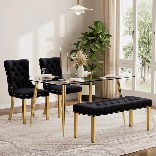 Vista 10 de Baysitone Juego de mesa de comedor de cristal de 51 pulgadas para 4, juego de 5 piezas de comedor moderno, mesa de cocina rectangular de vidrio