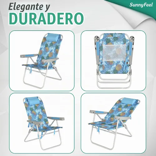 Vista 7 de SUNNYFEEL Silla de playa alta para adultos, sillas plegables de asiento Azul