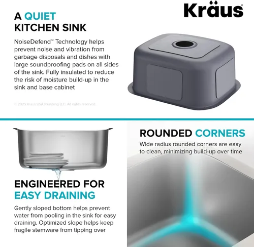 Vista 9 de Kraus KBU11 - Fregadero de cocina de acero inoxidable de 19 3/4 pulgadas, fregadero de cocina duradero de calibre 18 de un solo tazón