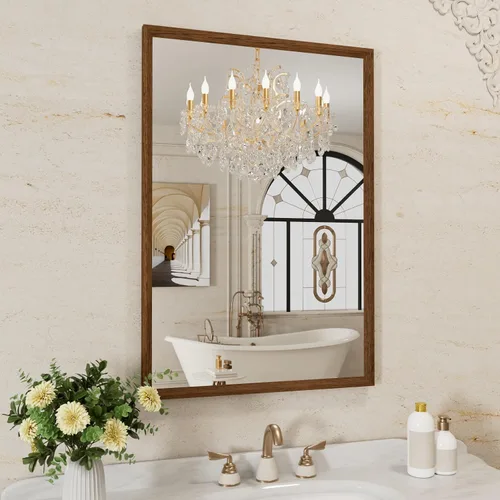 Vista 110 de WEER - Espejo de baño con luces LED, 50x70cm, espejo de tocador montado en la pared, 3 colores regulables, almohadilla antiempañante retroiluminada