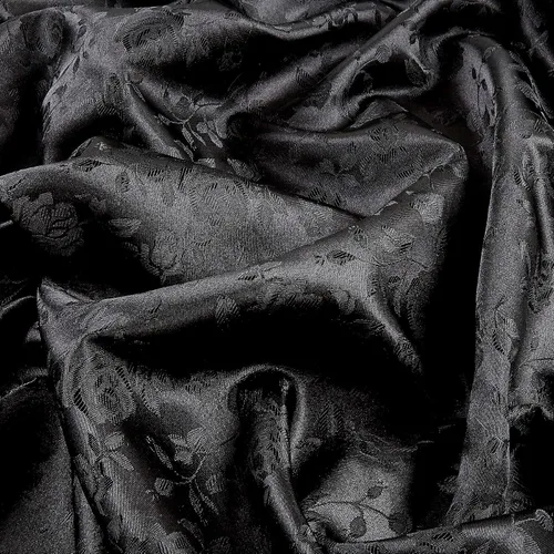 Vista 4 de Rosa Satén Jacquard Negro, Tela por yarda