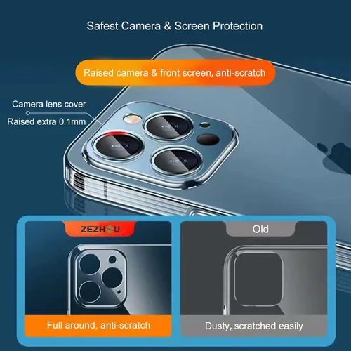 Vista 3 de ZEZHOU Funda transparente compatible con iPhone 11 Pro Max cubierta para cámara, sin amarillo, borde galvanizado, carcasa interior de silicona a