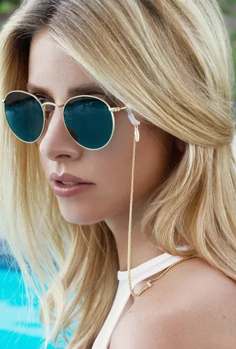 Vista 24 de AllenCOCO Cadena para gafas, correa para lentes de sol para mujer, cadena de oro de 14 quilates, soporte para lentes alrededor del cuello