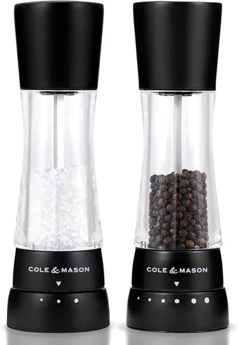 Vista 19 de Cole & Mason H332293 Derwent Black Wood Salt and Pepper Mills, Gourmet Precision+, Ajuste de Molienda, Haya Teñida/Acrílico, 190 mm, Juego