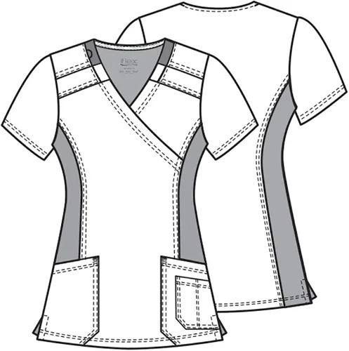 Vista 7 de Cherokee Women Mock Wrap Contemporary Fit Scrubs Top with Stretchy Knit Panel CK680