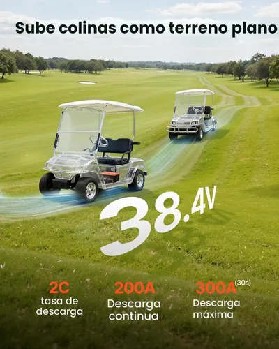Vista 2 de VEVOR Batería de litio para carrito de golf de 36 V (38.4 V) 105 AH, con cargador de 25 A, kit de batería Lifepo4, BMS de 200 A integrado