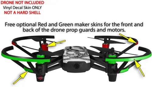 Vista 3 de Skin Wrap 2 Pack para DJI Ryze Tello Drone Blanco Chapado En Cromo De calavera De Drone No Incluida