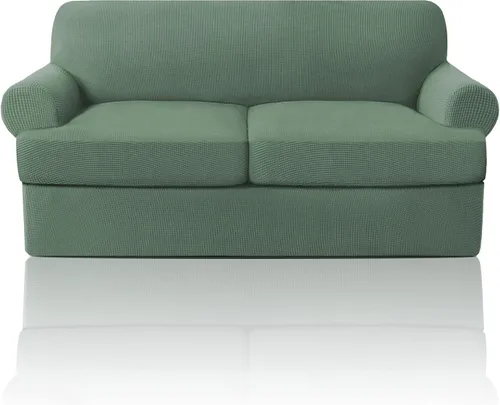 Vista 58 de PrinceDeco Fundas elásticas para sillón de 2 piezas, fundas de sofá para sillas con cojines en forma de T, fundas suaves para muebles con 1 funda