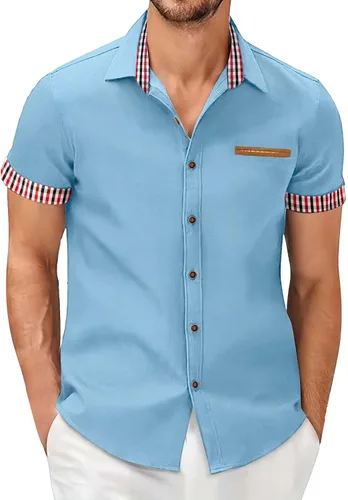 Vista 7 de Camisas de vestir de negocios de manga corta para hombre, sin arrugas, informales, con botones, camisas formales de verano, playa, guayabera