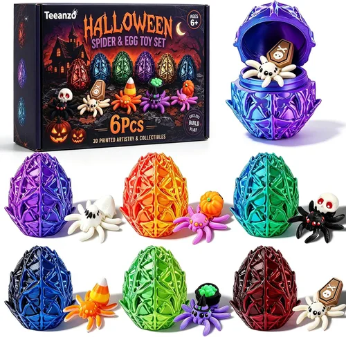 Vista 10 de 12 Pack Halloween 3D Printed Toy Surprise Spider & Egg Party Favors for Kid 12 Pack Egg With Spiders