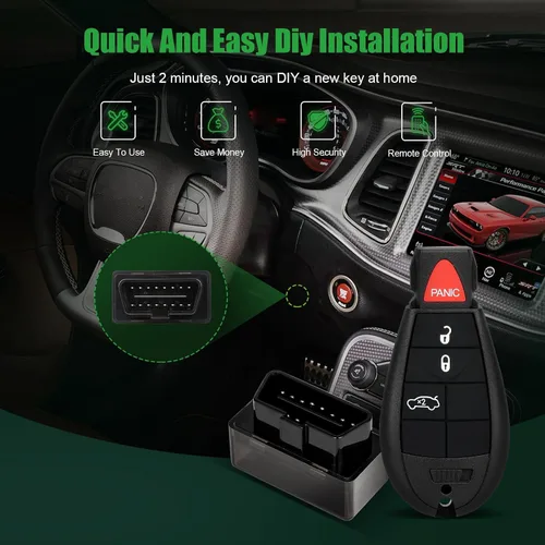 Vista 2 de SCITOO Llave remota con programador OBD herramienta de emparejamiento DIY para 2008-2012 para Chrysler 300 para Dodge Challenger para Dodge Charger
