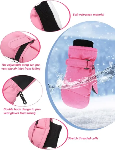 Vista 4 de SATINIOR 2 pares de guantes de nieve para niños, impermeables, guantes de esquí de invierno cálidos y gruesos para niñas y niños