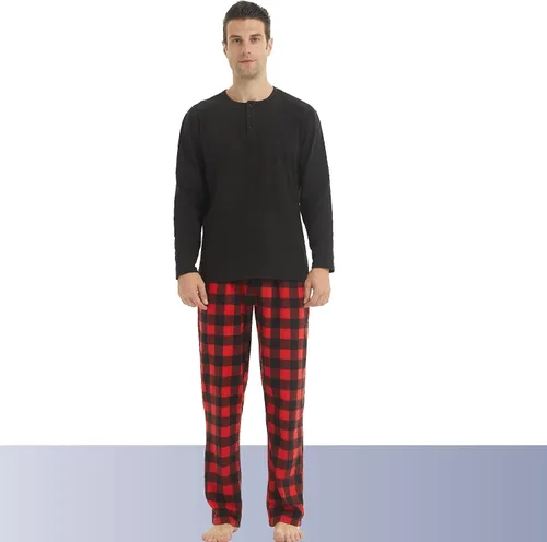 Vista 2 de YUSHOW Pijamas a juego para parejas, conjunto de pijama a cuadros para mujeres y hombres, camisa y pantalones de forro polar suave y cálido