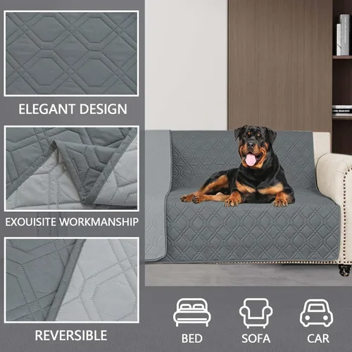 Vista 3 de cjc Funda de sofá reversible para perros con correas elásticas, resistente al agua, protector de muebles para mascotas, funda de sofá para sofá de 3