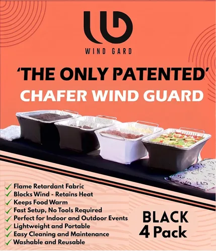 Vista 12 de The Original Patented' - Protector contra el viento para bufés, catering, cubierta para calentador de alimentos, poliéster ignífugo, lavable, Negro
