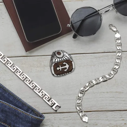 Vista 6 de Bling Jewelry Pulsera de eslabones de símbolo de símbolo de diseño geométrico masculino fuerte para hombres y adolescentes, pulsera de acero