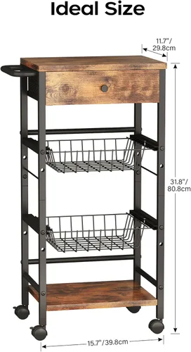 Vista 7 de Organizador de cocina y carrito de almacenamiento con cajón de tela y asa práctica, carrito organizador de aperitivos con 2 cestas extraíbles y 2
