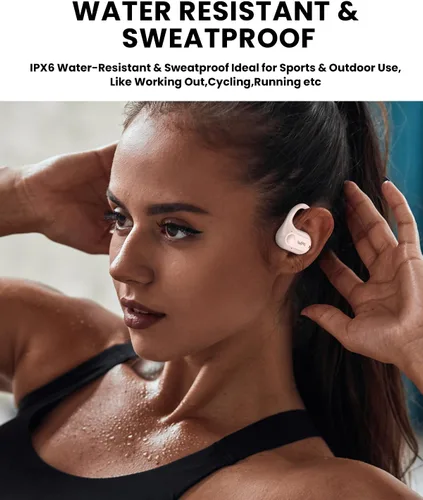 Vista 7 de Auriculares de oreja abierta, auriculares inalámbricos Bluetooth 5.3 con conducción de aire, ajuste cómodo y seguro, graves potentes, llamadas Beige