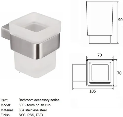 Vista 5 de QT Modern - Vaso para cepillo de dientes de baño, extremadamente elegante, hecho de acero inoxidable cepillado 304, resistente al agua y al óxido