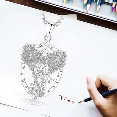 Vista 9 de AEONSLOVE 925 Sterling Silver Saint BenedictSt MichaelCaravaca Cross Necklace Religious Gifts Gifts for Women Men Tee - 24 Inches Stainless Chain