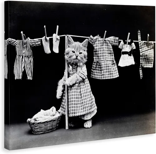 Vista 3 de Gatito Hace La Lavandería' Arte en Lienzo Stupell Industries 20 x 16 pulgadas, fácil de colgar y resistente, fabricado en Estados Unidos, por