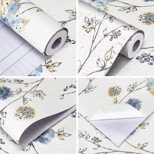 Vista 3 de Elegante papel de contacto floral autoadhesivo para estantes de 17.7 x 117 pulgadas, autoadhesivo para cajón, adhesivo para despegar y pegar, papel