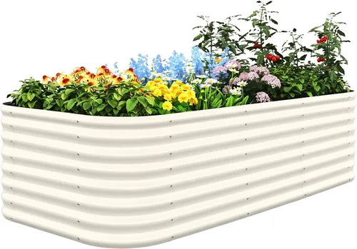 Vista 10 de Quictent Kit de cama de jardín elevada ovalada galvanizada, 6x3x1.5 pies Beige