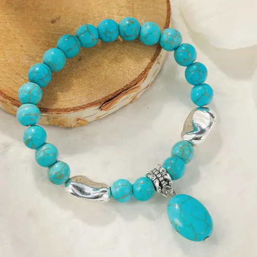 Vista 4 de LETAJOY Turquoise Bracelet for Women,Healing Crystal Stone Stretch Round Bead Bracelets for Women Men Jewelry