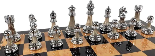 Vista 6 de HPL Staunton - Juego de ajedrez cromado y negro para hombre con tablero de color nogal oscuro de 18 pulgadas, 2 jugadores, a partir de 12 años