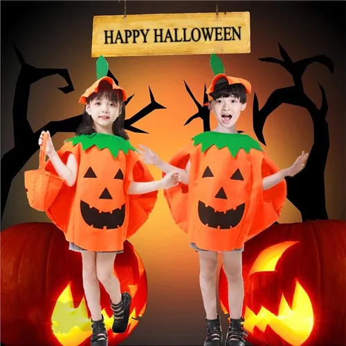 Vista 6 de MAXHJX Juego de 3 piezas de disfraz de calabaza de Halloween para niños incluye bolsa de mano de calabaza y sombrero disfraces de fiesta de cosplay